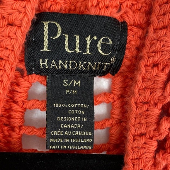 Pure Handknit Open-Front Crochet Cardigan Orange - Picture 4 of 9